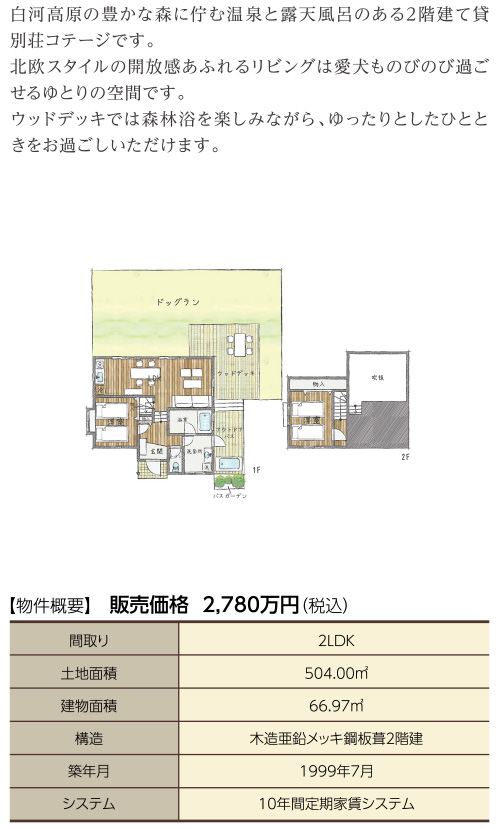 ���͍����̖L���ȐX�ɘȂމ���ƘI�V���C�̂���2�K���đݕʑ��R�e�[�W�ł��B
		�k���X�^�C���̊J�������ӂ�郊�r���O�͈������̂т̂щ߂������Ƃ�̋�Ԃł��B
		�E�b�h�f�b�L�ł͐X�ї����y���݂Ȃ���A�������Ƃ����ЂƂƂ������߂������������܂��B